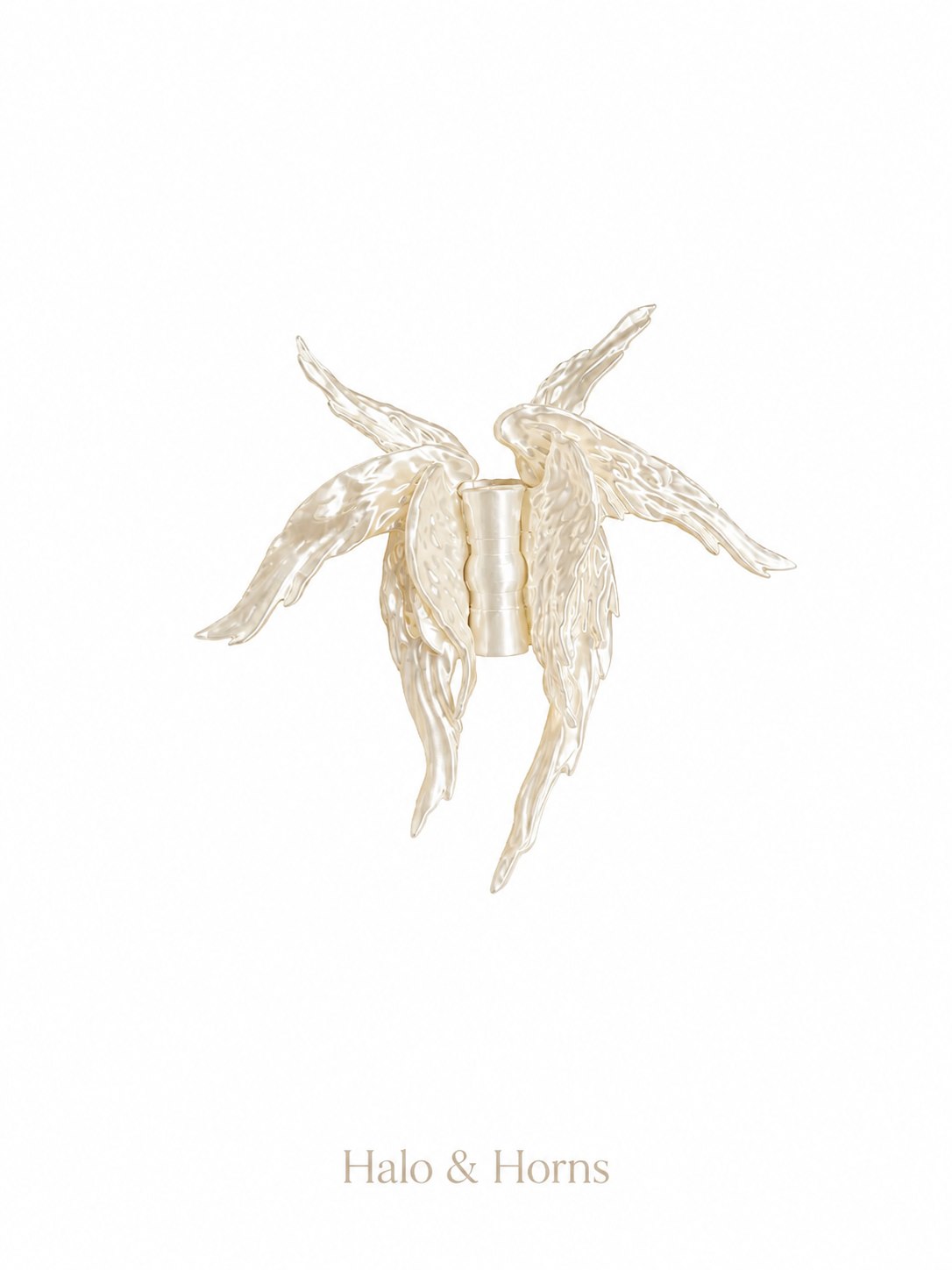 Angelic Rhythms wing claw clip in Halo Pearl, a pearlescent cream 3D printed hair clip